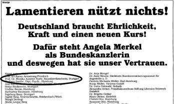 Unterstützeranzeige für Angela Merkel in der Frankfurter Allgemeinen Zeitung